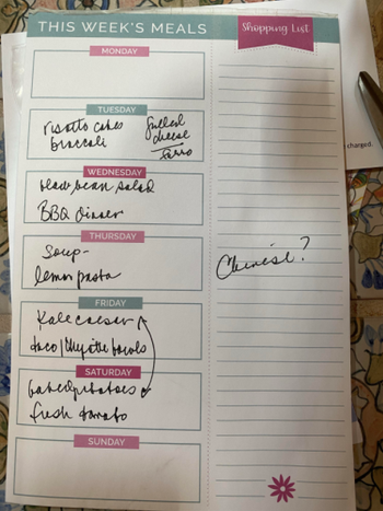 my mom's notes on her green and pink pad