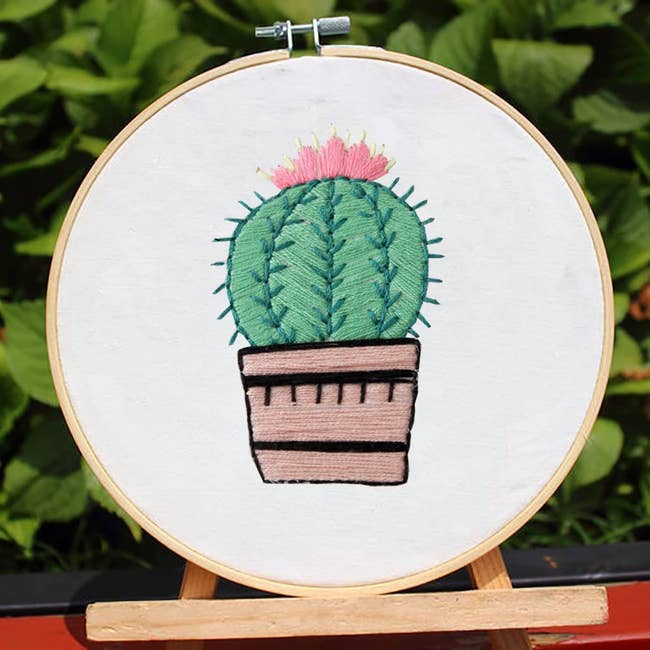 cactus embroidery on a hoop