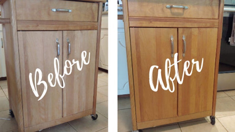 Wood cabinet before and after using furniture polish