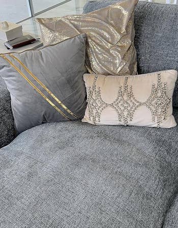 reviewer image of the pillow in grey