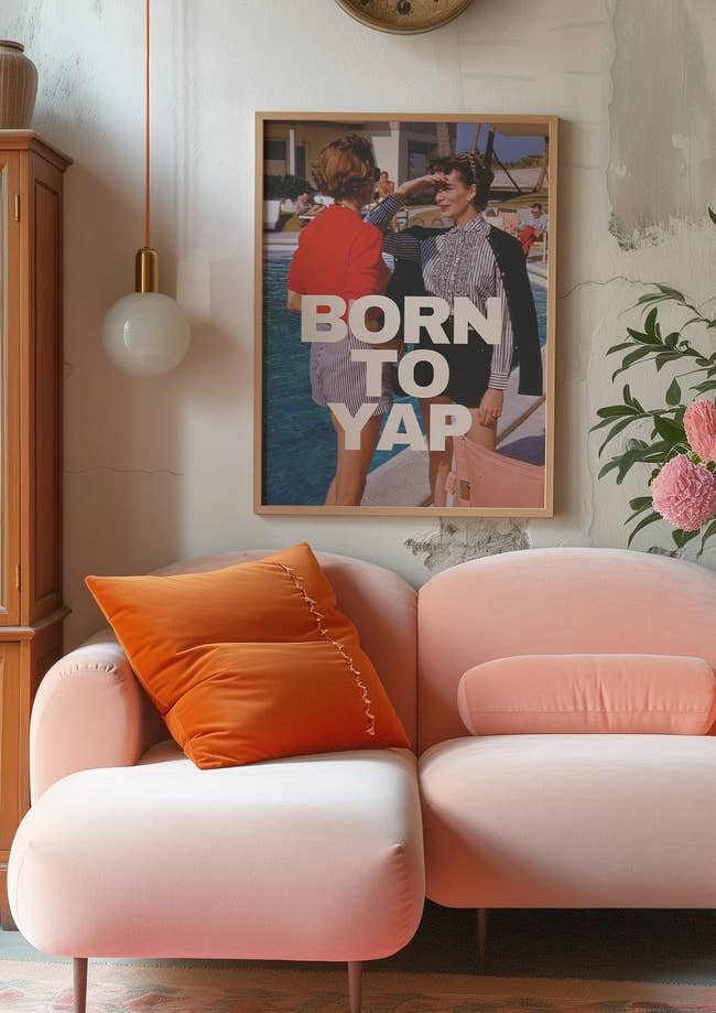 Framed creation people supra modern pinkish sofa; substance connected people reads