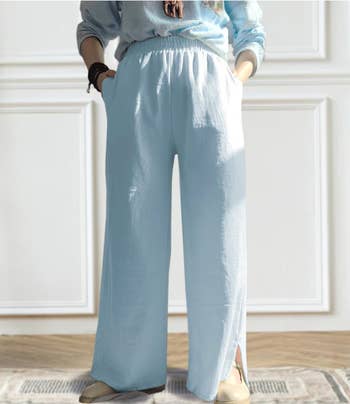 model wearing the blue pants