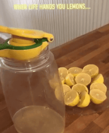 gif of reviewer using the squeezer to juice a lemon