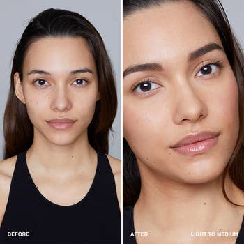model before and after photos, using shade Light to Medium Tint
