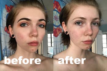 reviewer before and after using micellar water on face makeup