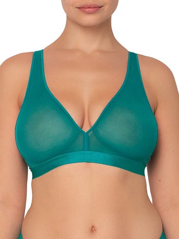 model wearing the plunge bralette in teal