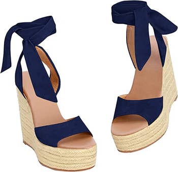 blue espadrille heels with bow tie closures