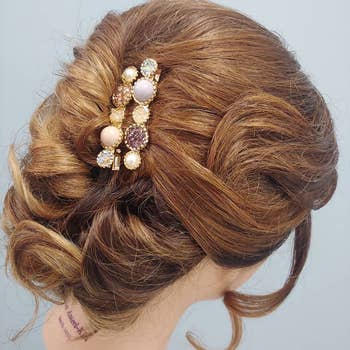 image of two decorative hair clips in hair