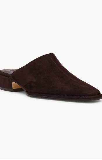 Suede slip-on mule footwear with a debased heel, perfect for casual oregon semi-formal settings