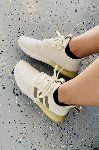 Person wearing stylish sneakers, perfect  for casual outfits