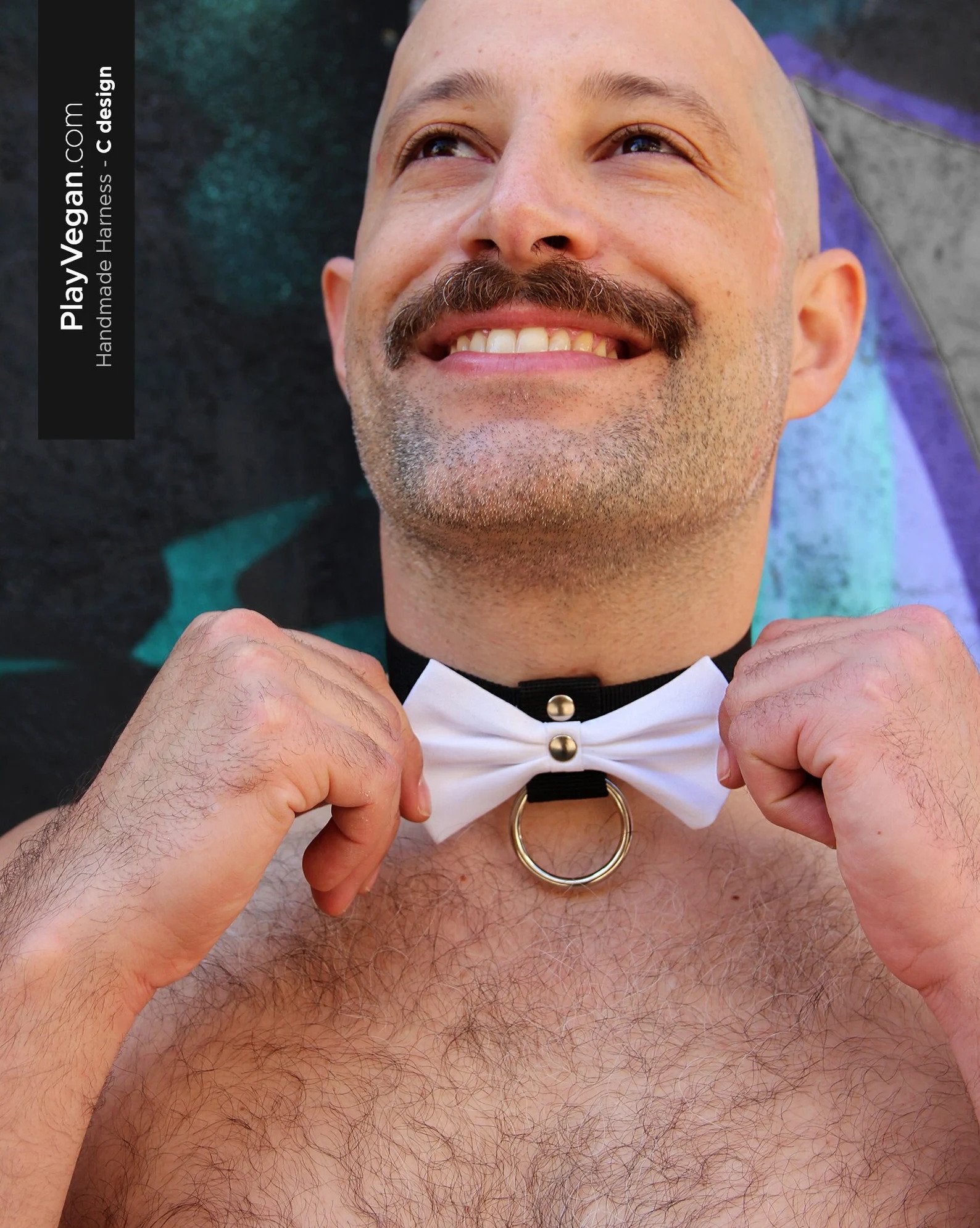Model tugging bowtie collar