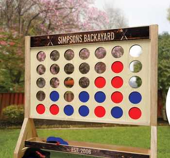 the giant game with blue and red discs inside and 