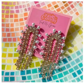 classic pearl rainbow sparkly earrings