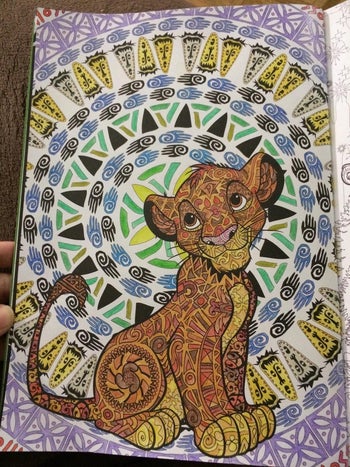 a reviewer's colored in disney coloring book page of simba