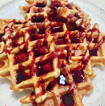 date syrup drizzled on waffles 