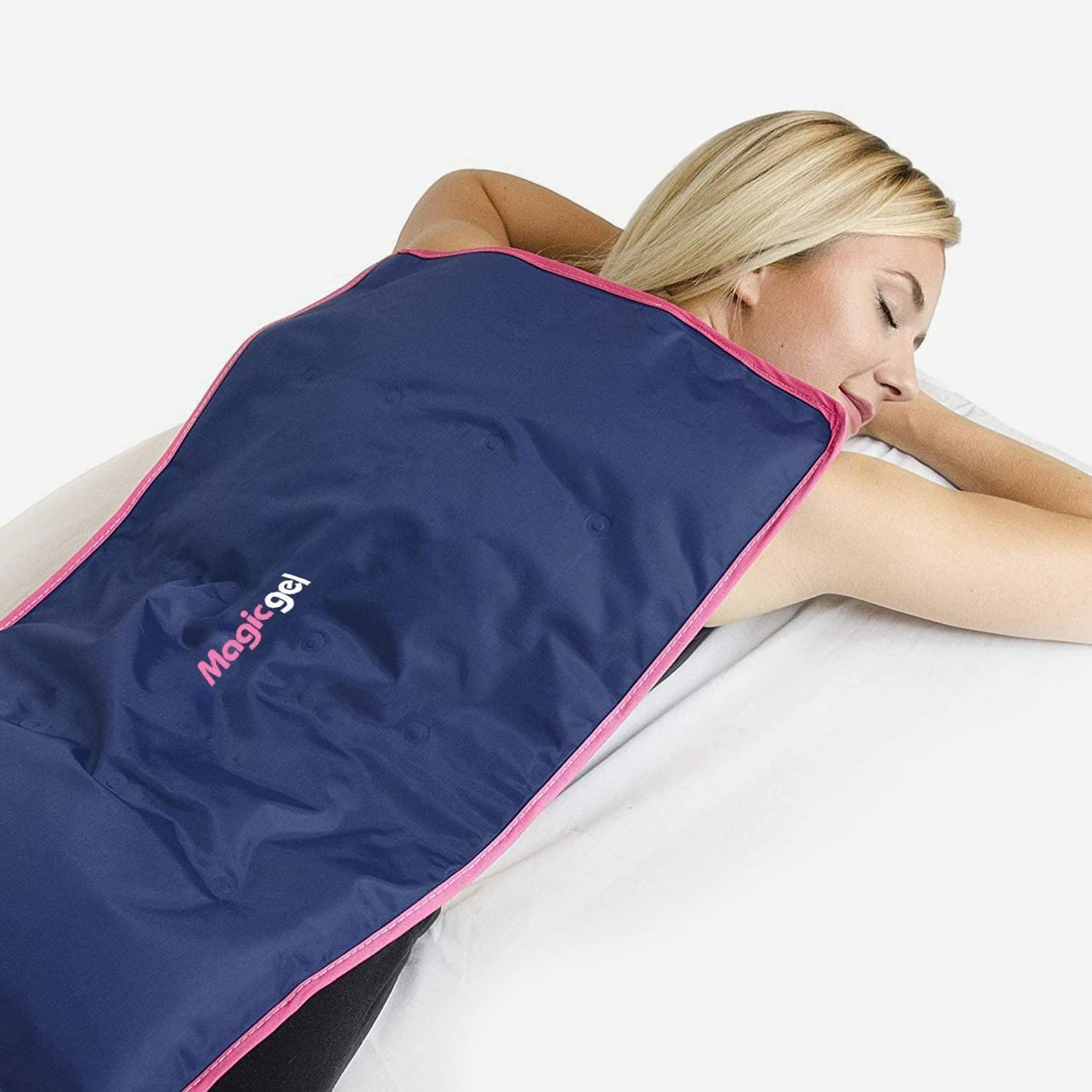 a model with the ice pack on their back