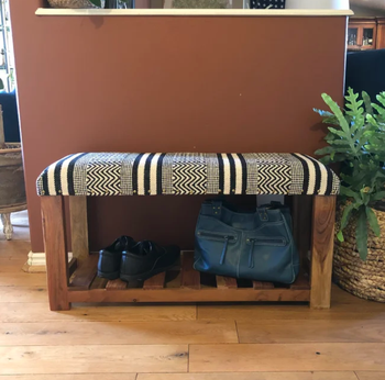 reviewer image of upholstered shoe storage bench