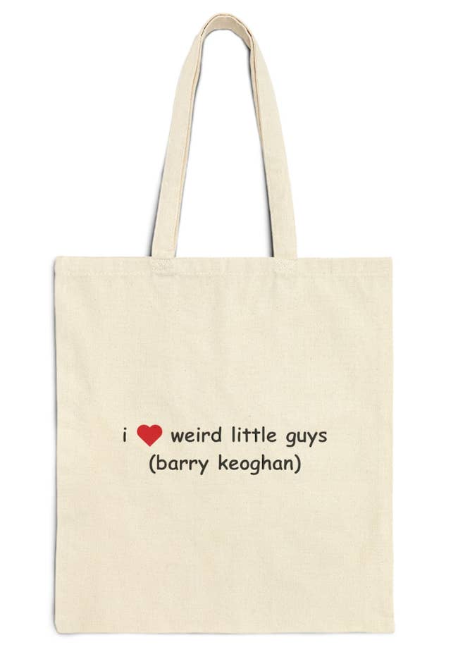 a tote bag with text that reads 