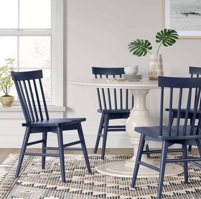the wooden chairs in navy