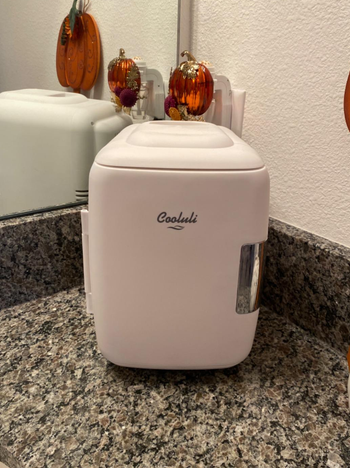 reviewer image of the white mini fridge