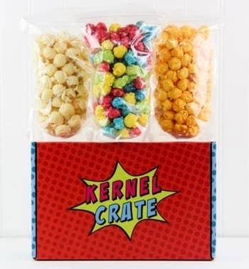 the subscription box with three types of popcorn