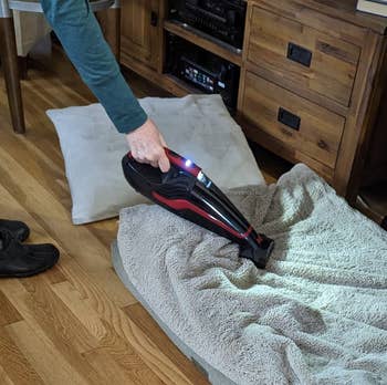 reviewer cleaning a dog bed