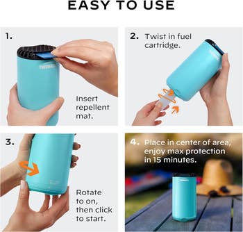  insert mat, twist successful  cartridge, rotate to start, spot  for 15-minute protection