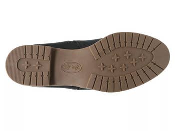 Sole of a footwear  showing tread signifier   with traction ridges and 