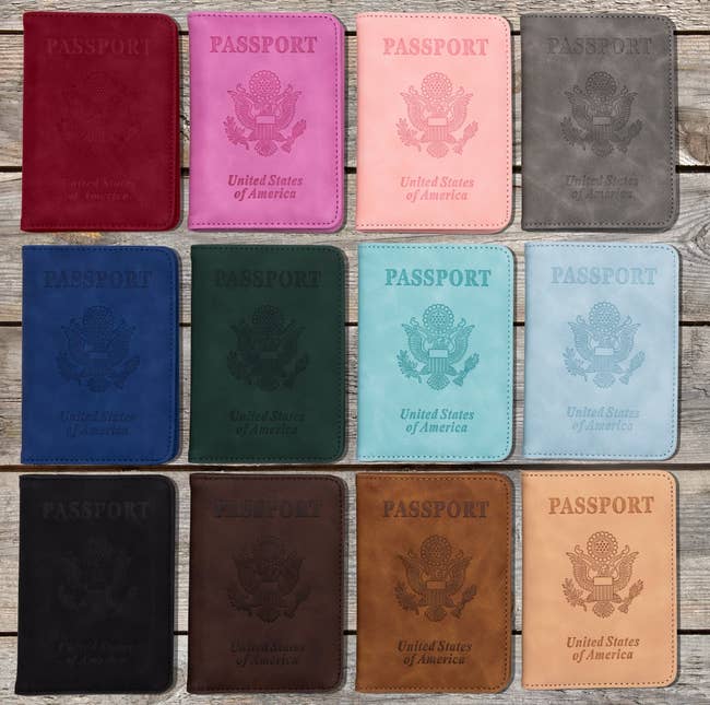 The passport holder shown in 12 shades