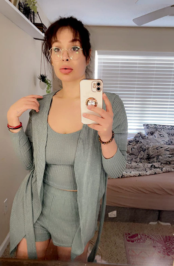 reviewer mirror selfie in pajamas