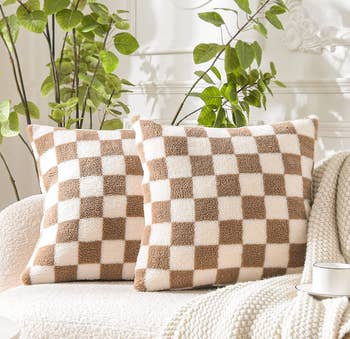 taupe checker print throw pillow covers 