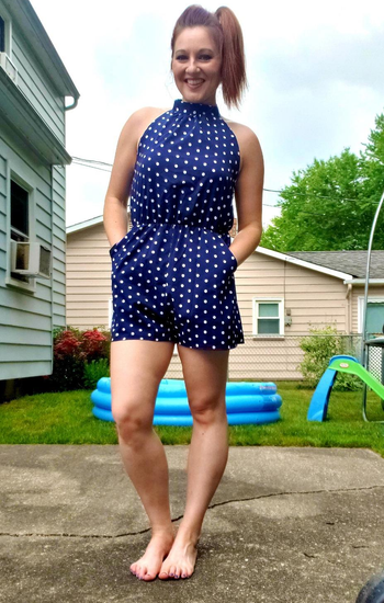 different reviewer in the navy romper