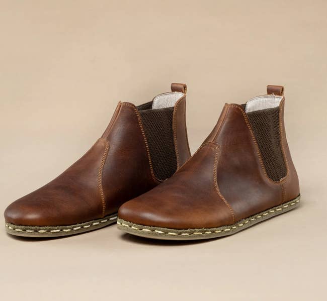 Brown flat Chelsea boots