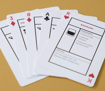 close up of cards featuring a card with a recipe for a negroni
