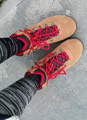 top down shot of the brown and red boots