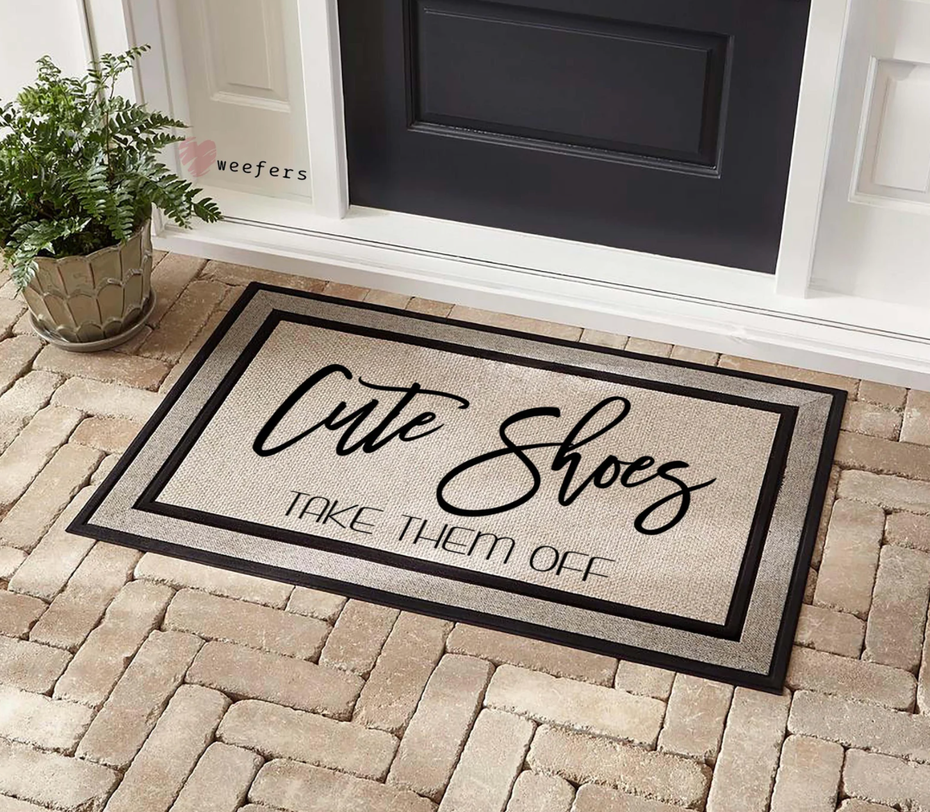 A door mat that says