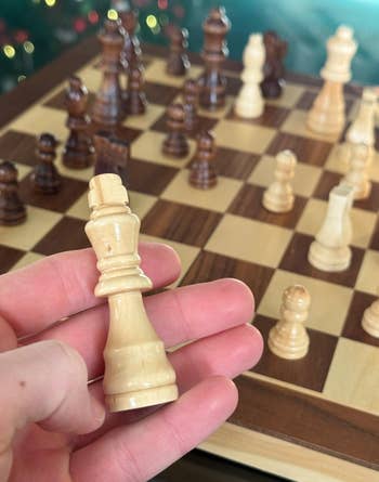 reviewer holding a chess portion