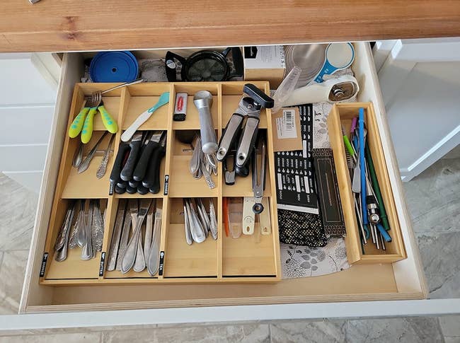 reviewer's organized drawer using the bamboo organizer