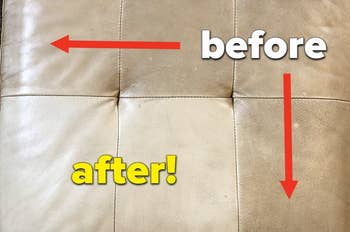a reviewer's sofa half clean and half dirty