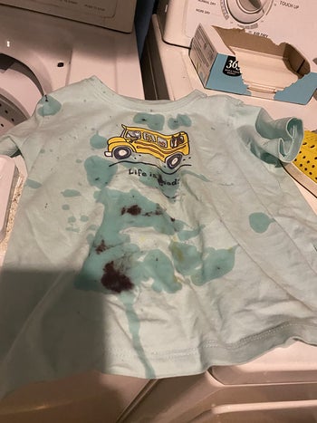 stained shirt with product on it