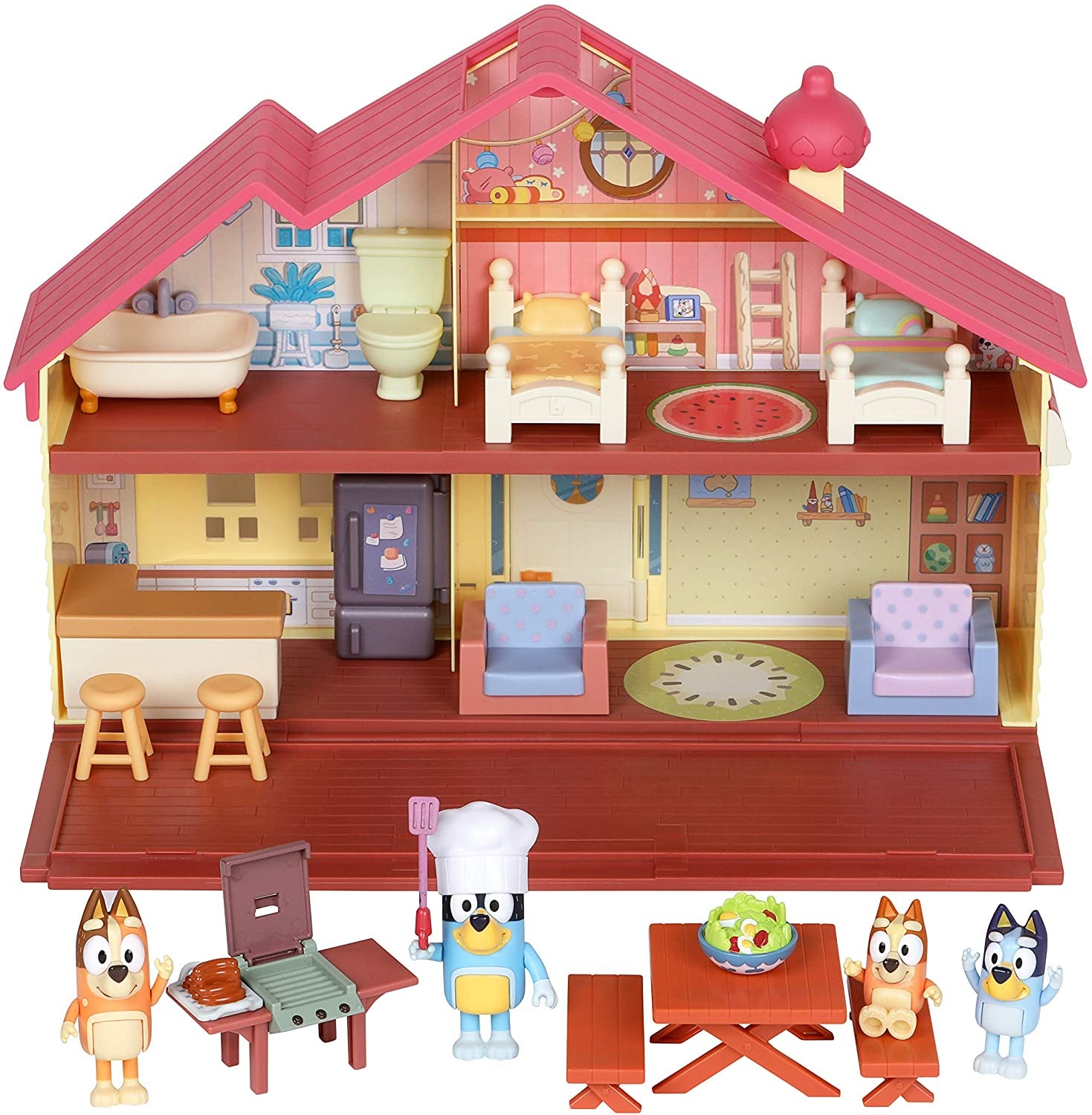 Rear or play set house with four figures