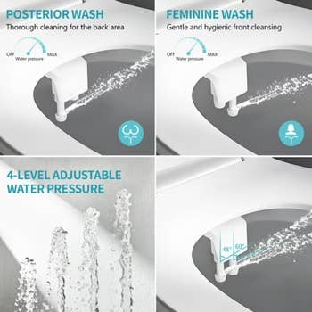  Posterior wash, feminine wash, and 4 adjustable h2o  unit   levels with nozzle angles displayed