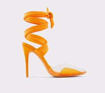 Orange heels on white background