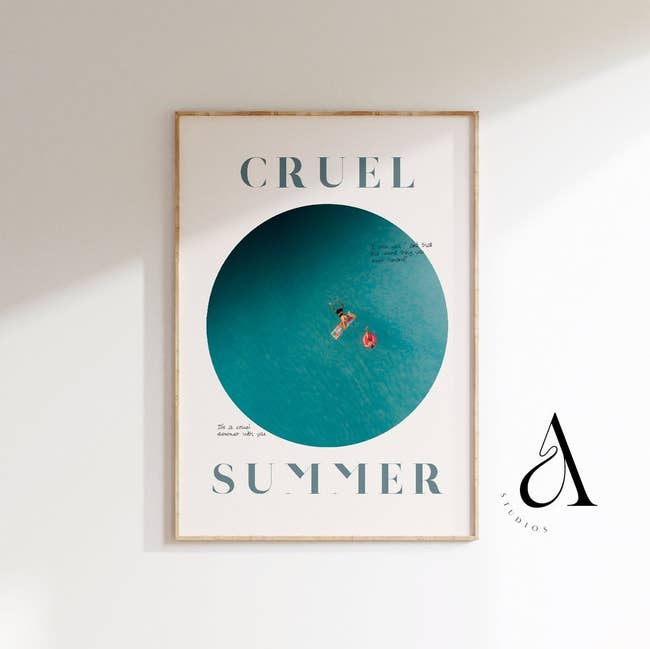 a cruel summer inspired poster with a pool in the middle and lyrics from the song around it