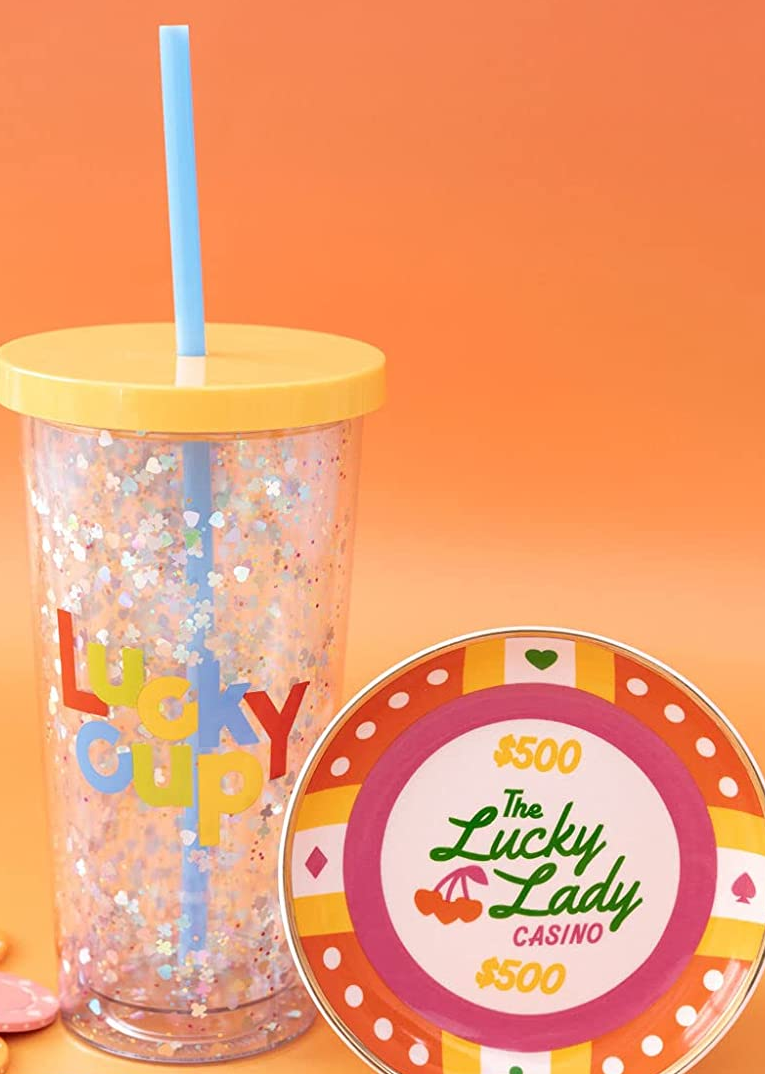 TCB Gold Glitter Straw Travel Tumbler