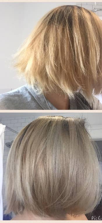 Reviewer's hair before and after hair treatment