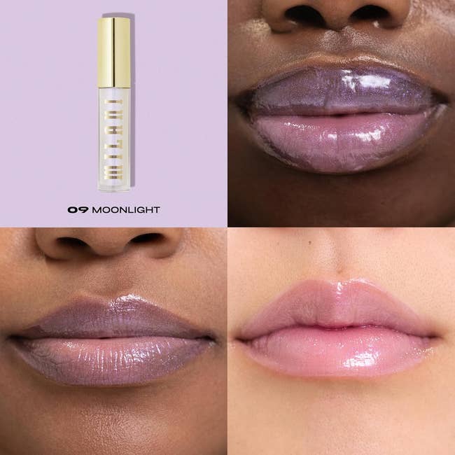 Milani Moonlight lip gloss on three different models