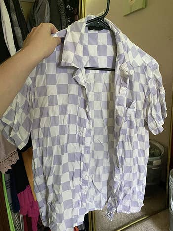 reviewer's checkered top super wrinkled