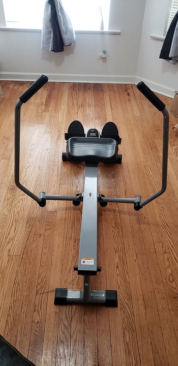 reviewer photo of the full motion rowing machine

