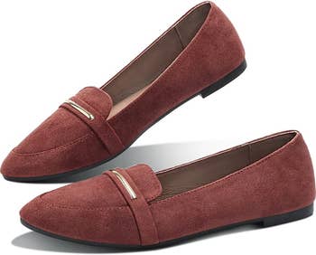 Close up of the same loafers in Jujube, a redish brown
